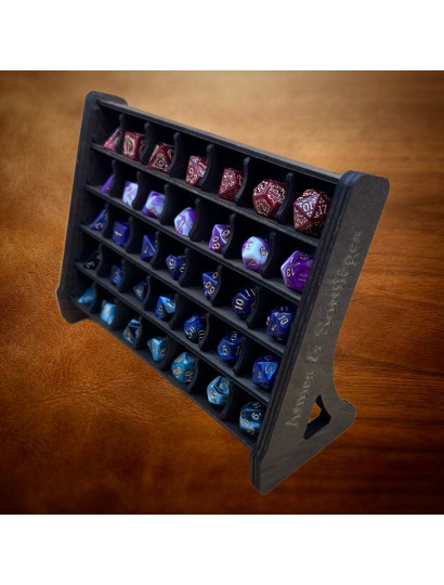 Panthéon des Polyèdres – Présentoir dés bois artisanal | Arcane Ludique Genève