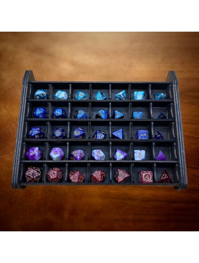 Panthéon des Polyèdres – Présentoir dés bois artisanal | Arcane Ludique Genève